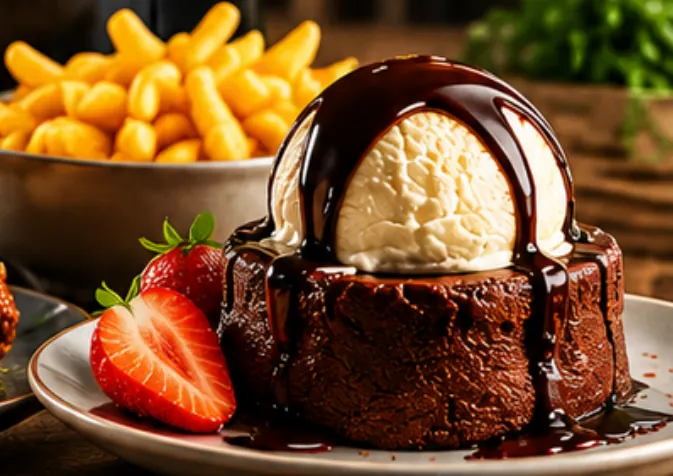 Volcán de chocolate con helado hecho en air fryer